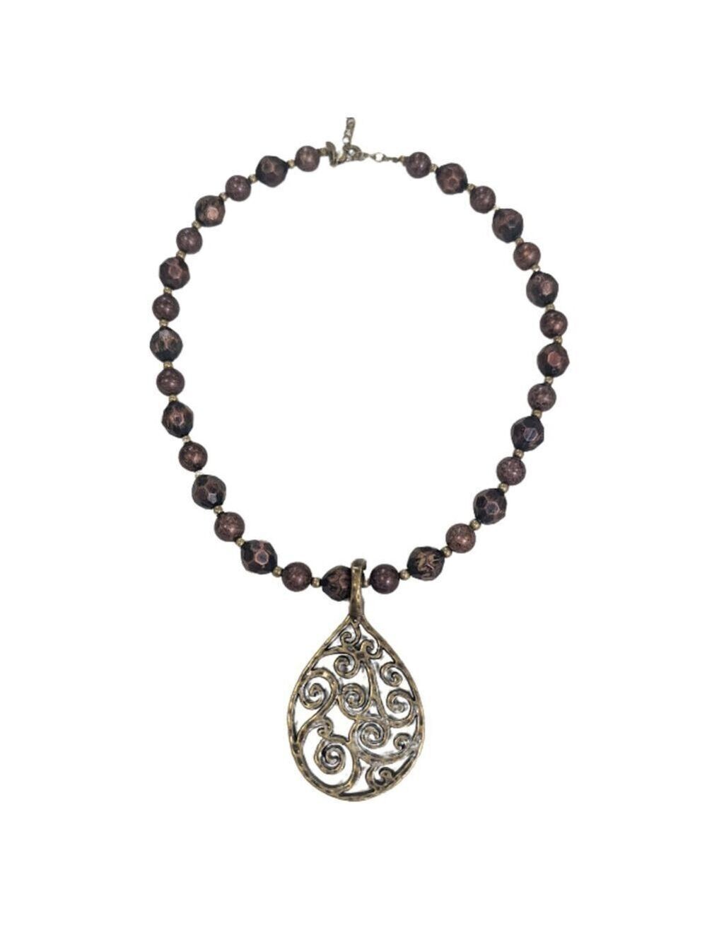 Premier Designs Boho Vintage Scroll Beaded Necklace | Removable Teardrop Pendant